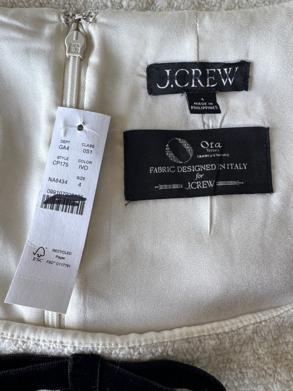 NWT | J. CREW Women’s Sophia Dress with Velvet Bows in Tweed | Ivory | Size 4 - Picture 11 of 16